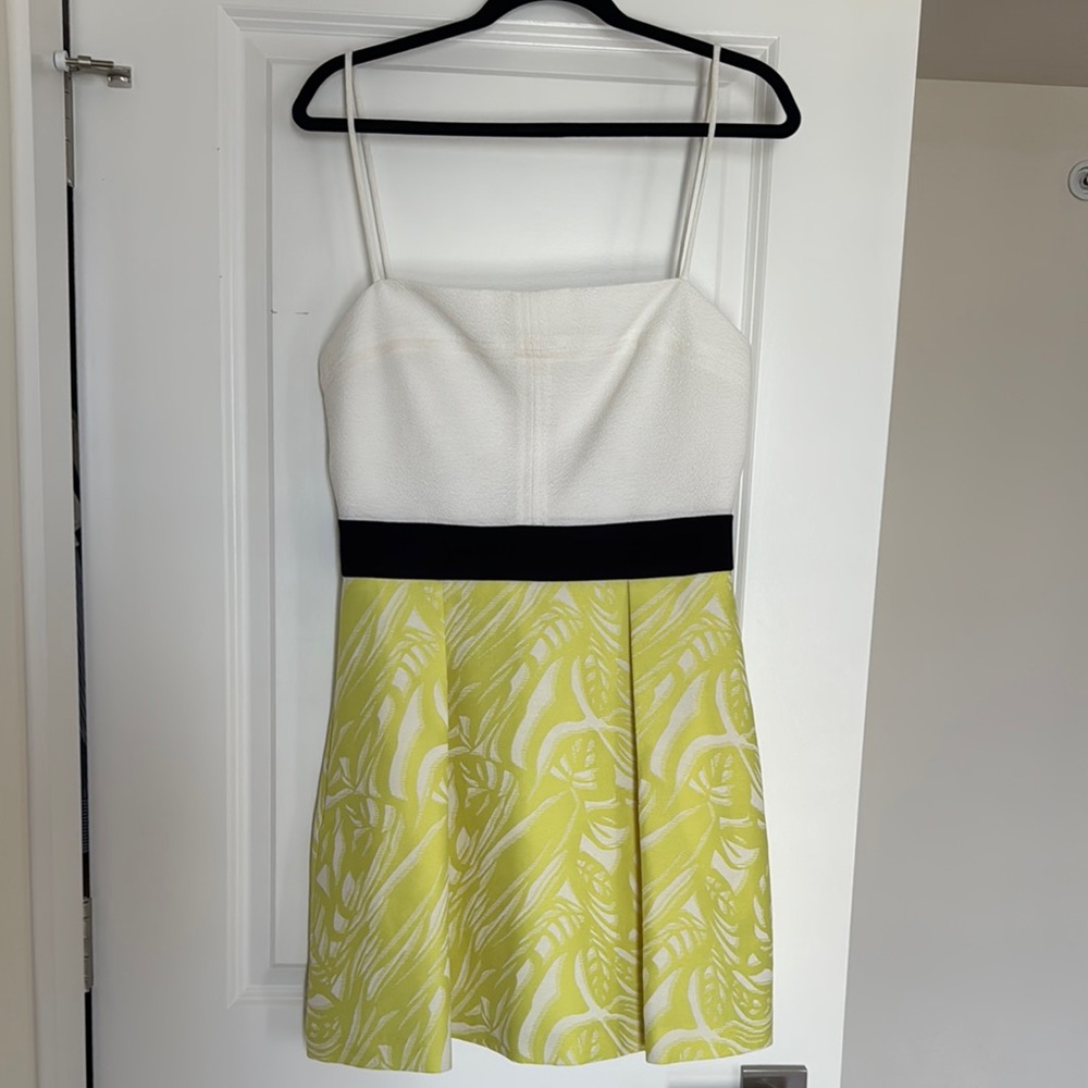 Black Halo White and Lime Color Block Patterned Dress